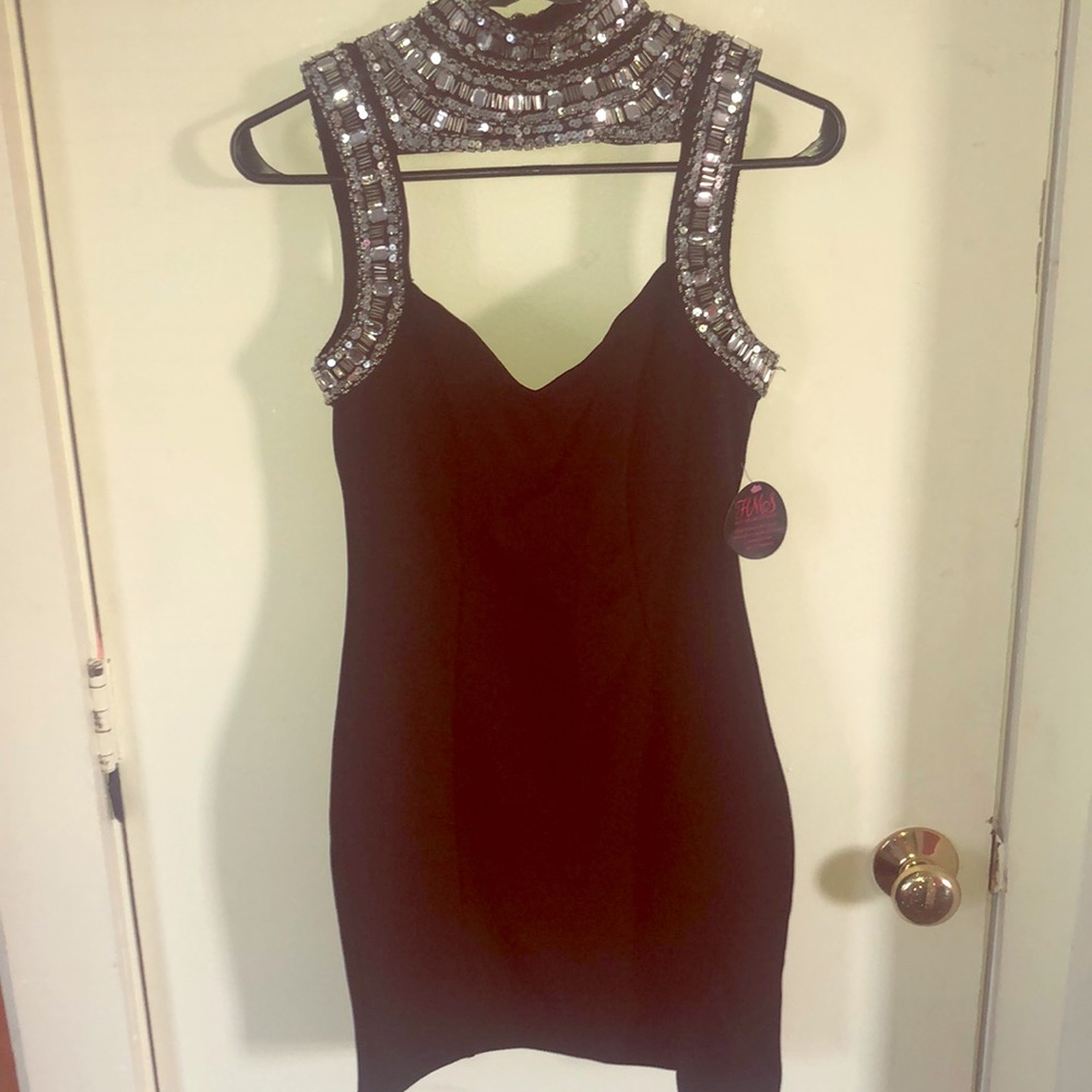Sequin high neckline dress